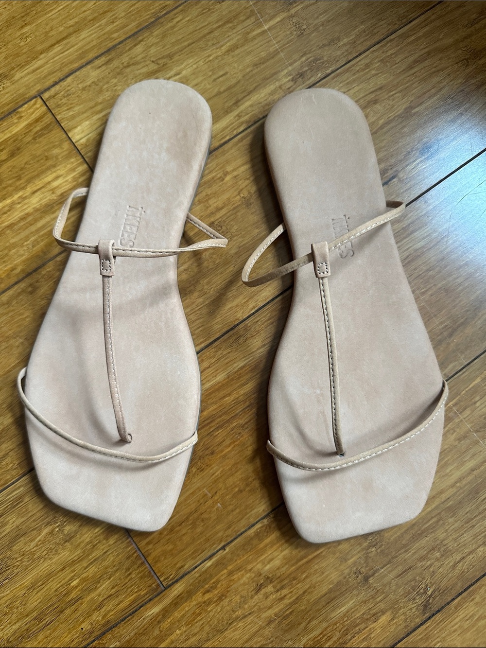 Tkees Chlo O Pou Chloe Minimal T-Strap Sandals in Nude